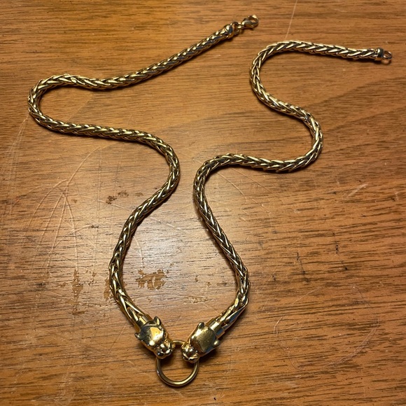Jewelry - 14k Yellow Gold Double Panther Head Espiga Chain Necklace